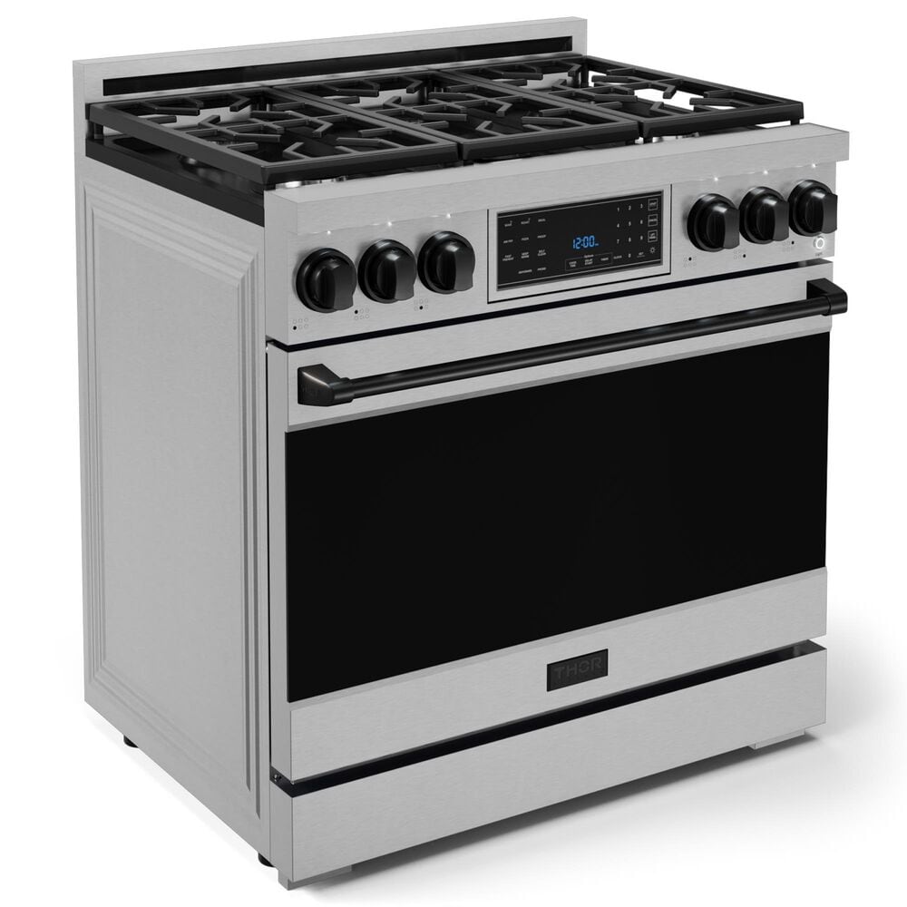 THOR KTICHEN Gordon Ramsay 6 Cu. Ft. 36&quot; Professional Liquid Propane Range with Black Handle Kit in Stainless Steel, , large