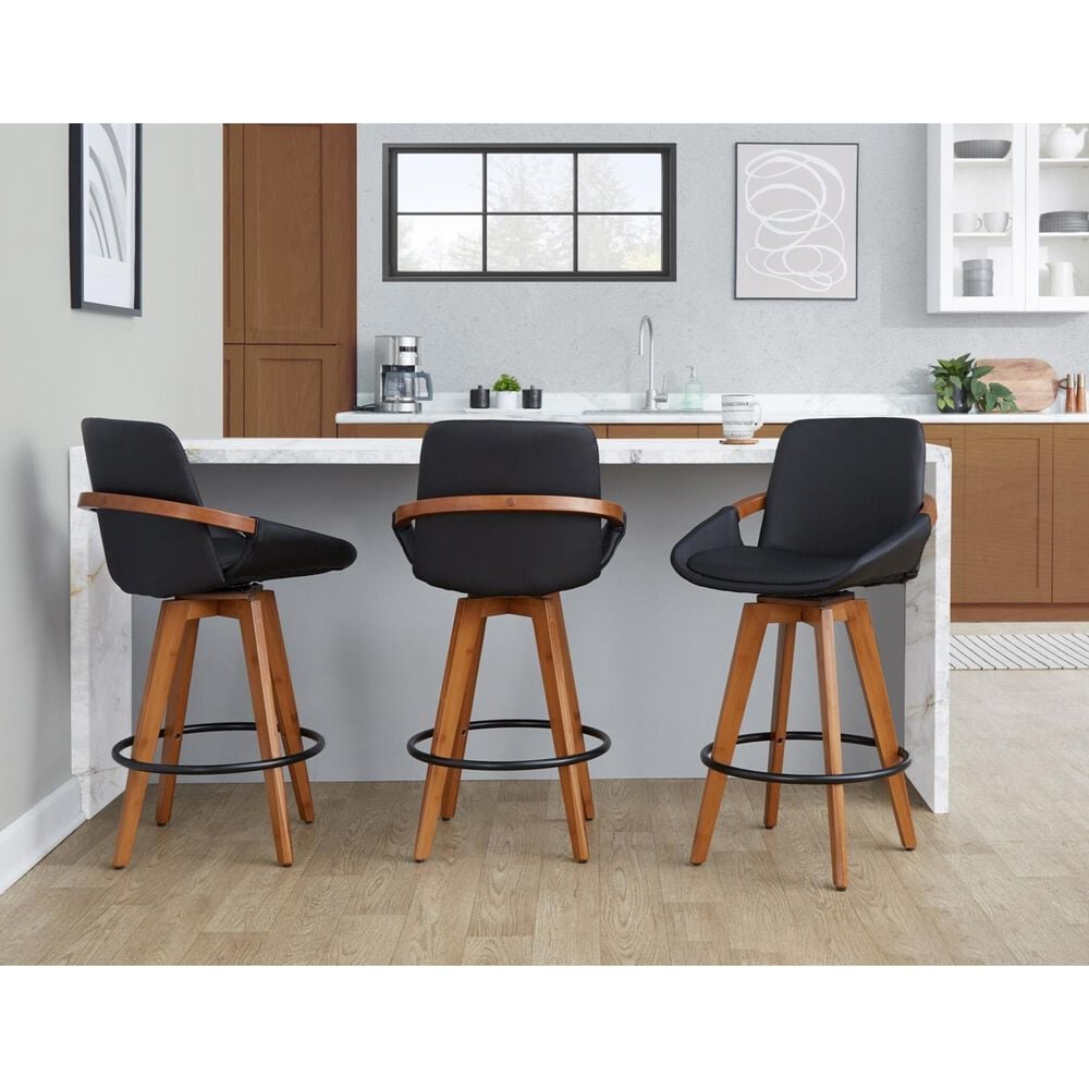 Lumisource Cosmo Swivel Counter Stool in Walnut and Black, , large
