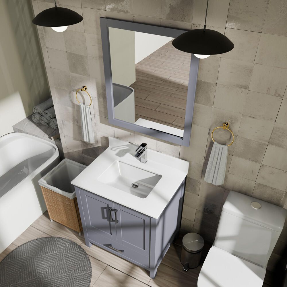 Lexora Home Jacques 30" Single Bathroom Vanity in Dark Grey with 2 cm White Quartz Top and Rectangular Sink, , large