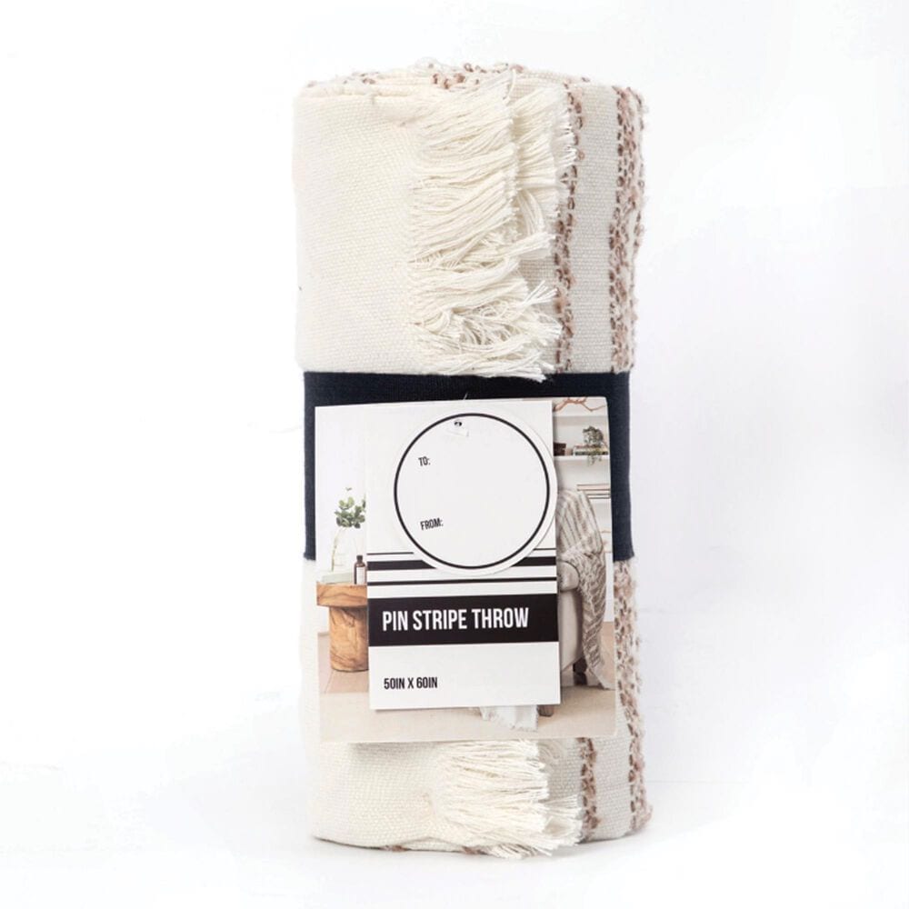 BCP Home 50&quot; x 60&quot; Rolled Stripe Throw Blanket in Cream and Tan, , large
