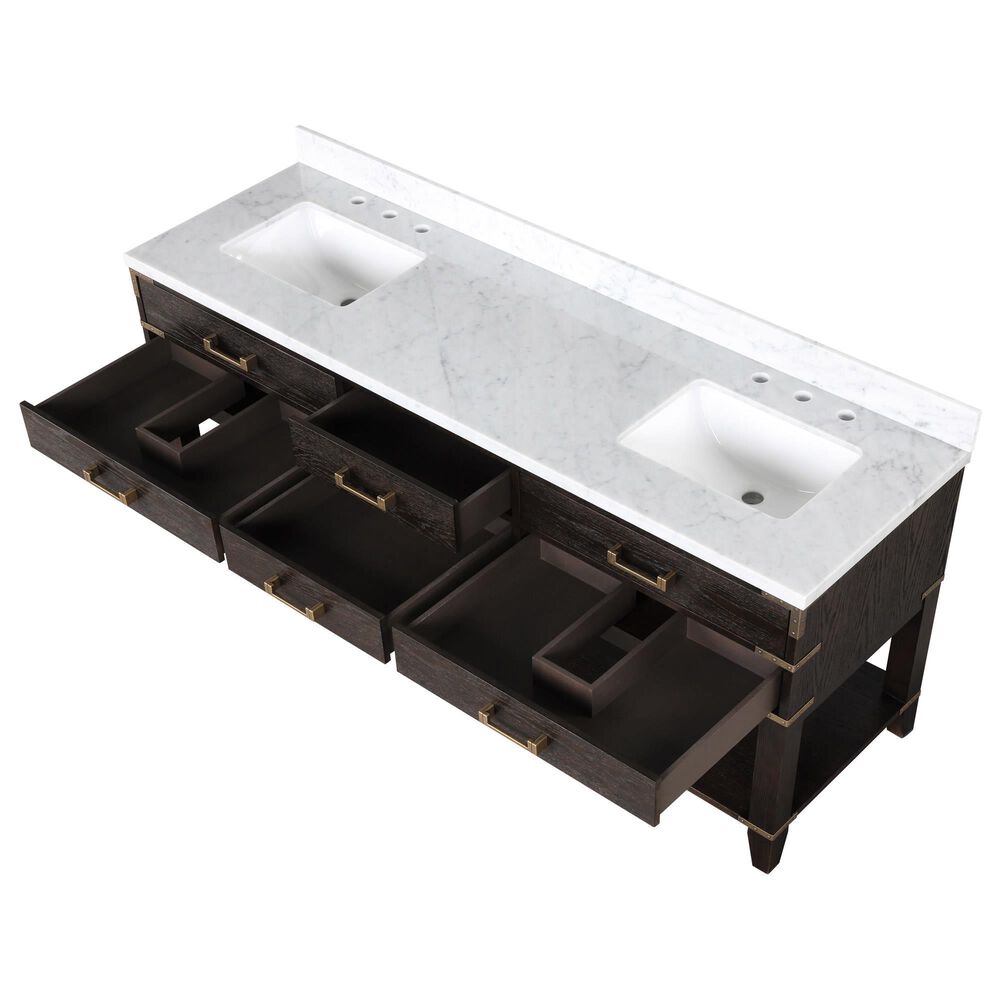 Lexora Home Norwalk 72&quot; Double Bathroom Vanity in Brown Oak with White Carrara Marble Top and Rectangular Sinks, , large