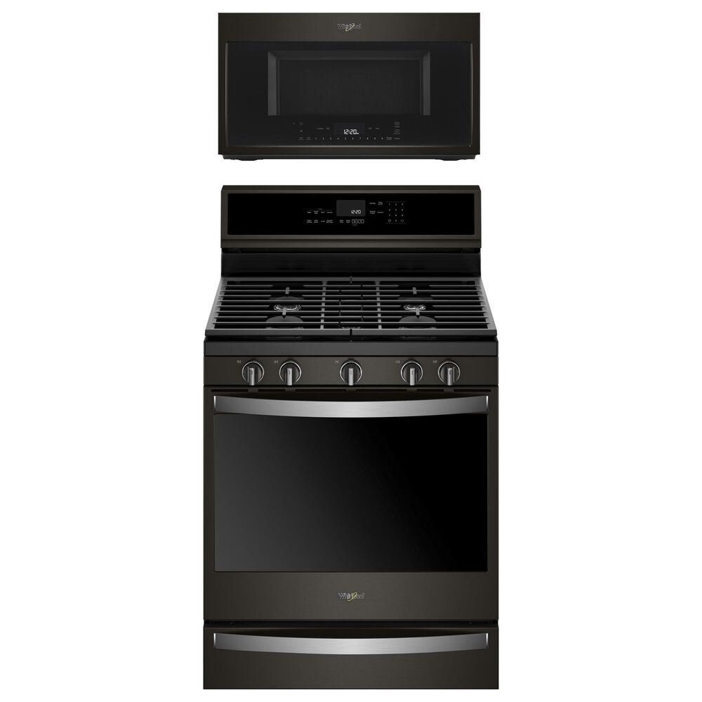 Whirlpool 2-Piece Kitchen Package with 5.8 Cu. Ft. Gas Range and Microwave in Black Stainless Steel, , large