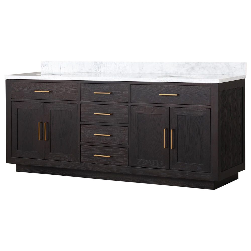 Lexora Home Abbey 80" Double Bathroom Vanity in Black Oak with 2 cm White Carrara Marble Top and Rectangular Sinks, , large