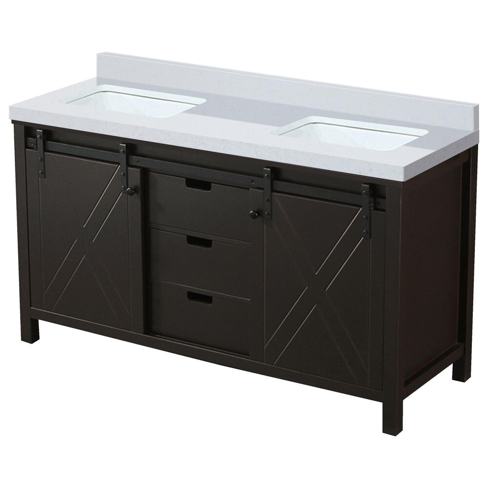 Lexora Home Marsyas 60" Double Bathroom Vanity in Brown with 2 cm White Cultured Marble Top and Rectangular Sinks, , large
