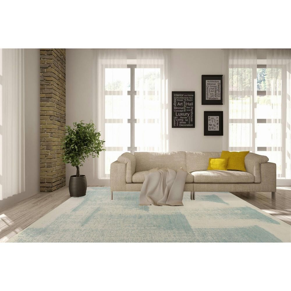 Nourison Harmony 7&#39;9&quot; x 9&#39;9&quot; Ivory and Aqua Area Rug, , large