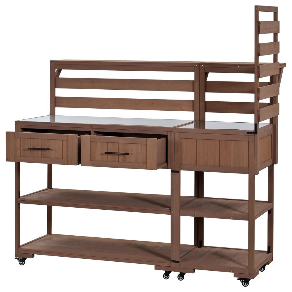 HOMLUX 62.3'' Outdoor Kitchen Island in Brown, , large