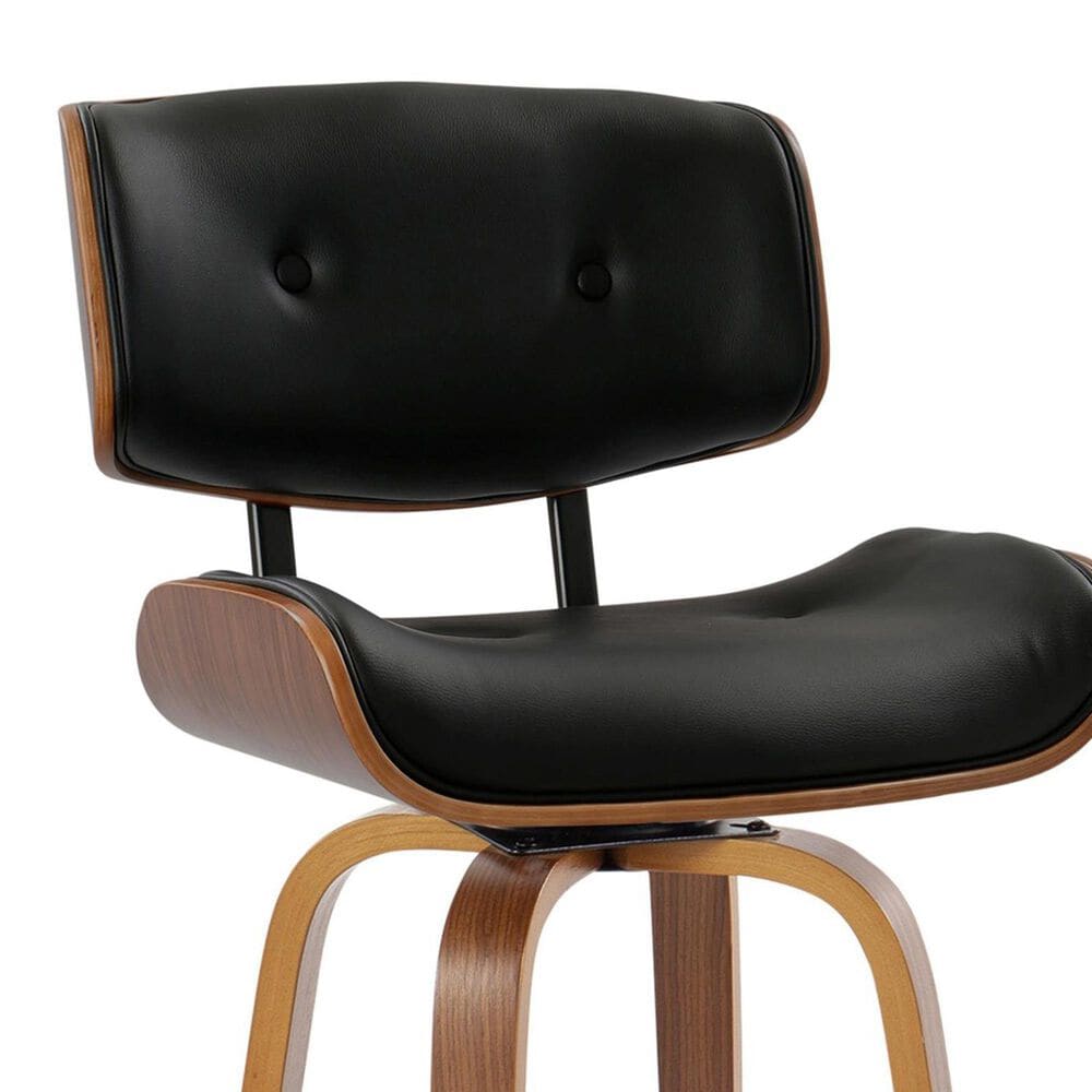 LumiSource Lombardi 26" Swivel Counter Stool with Black Faux Leather Upholstery in Walnut and Black (Set of 2), , large