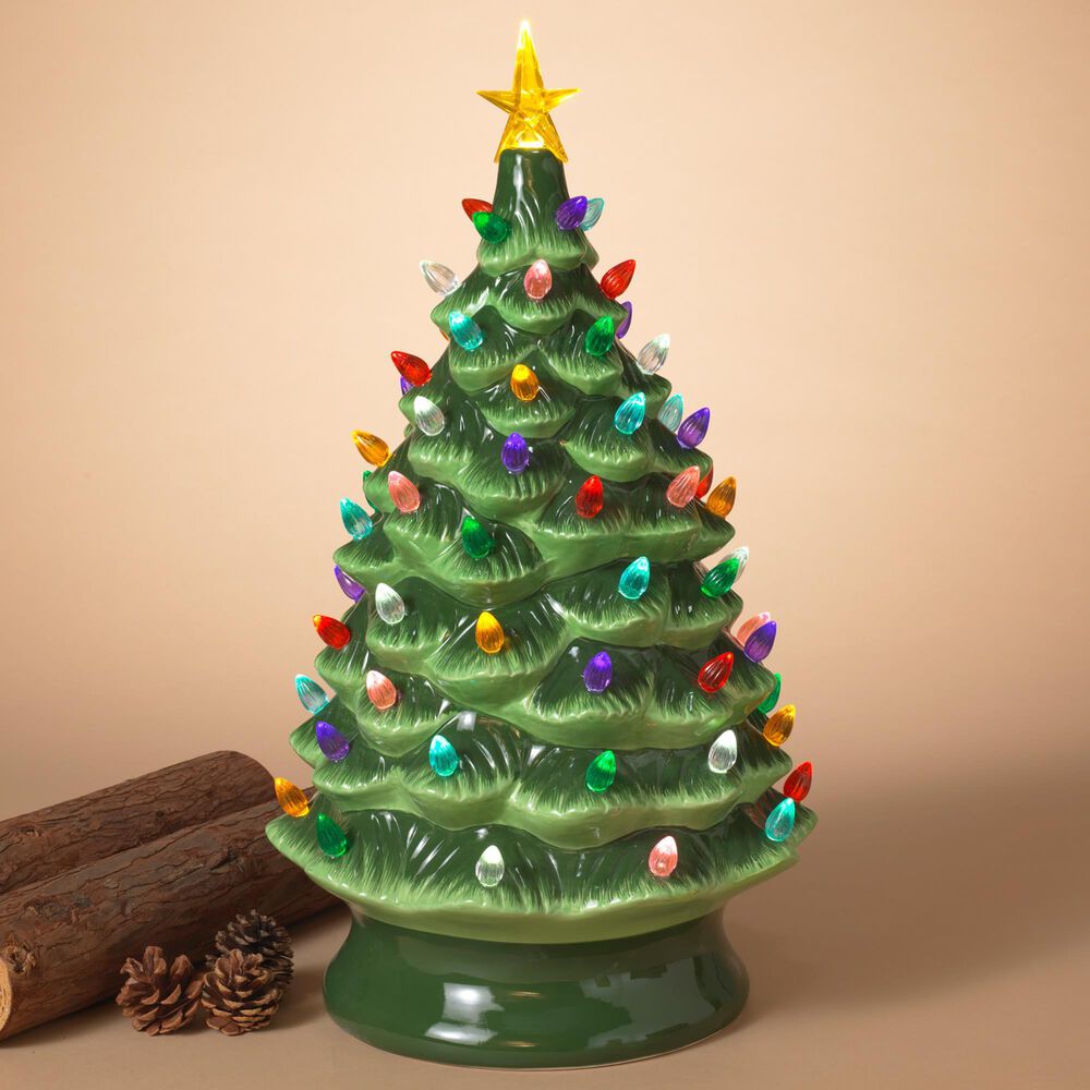 The Gerson Company Lighted Musical Ceramic Christmas Tree in Green, , large