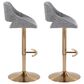 LumiSource Fabrico Swivel Adjustable Bar Stool with Grey Noise Fabric Upholstery and Rounded T Footrest in Gold (Set of 2), , large