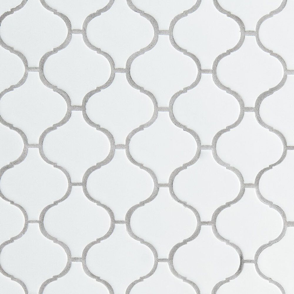 MS International Domino White Glossy Arabesque 12" x 12" Mosaic Sheet, , large