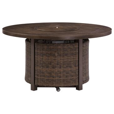 Signature Design by Ashley Paradise Trail Round Fire Pit Table in Medium Brown, , large