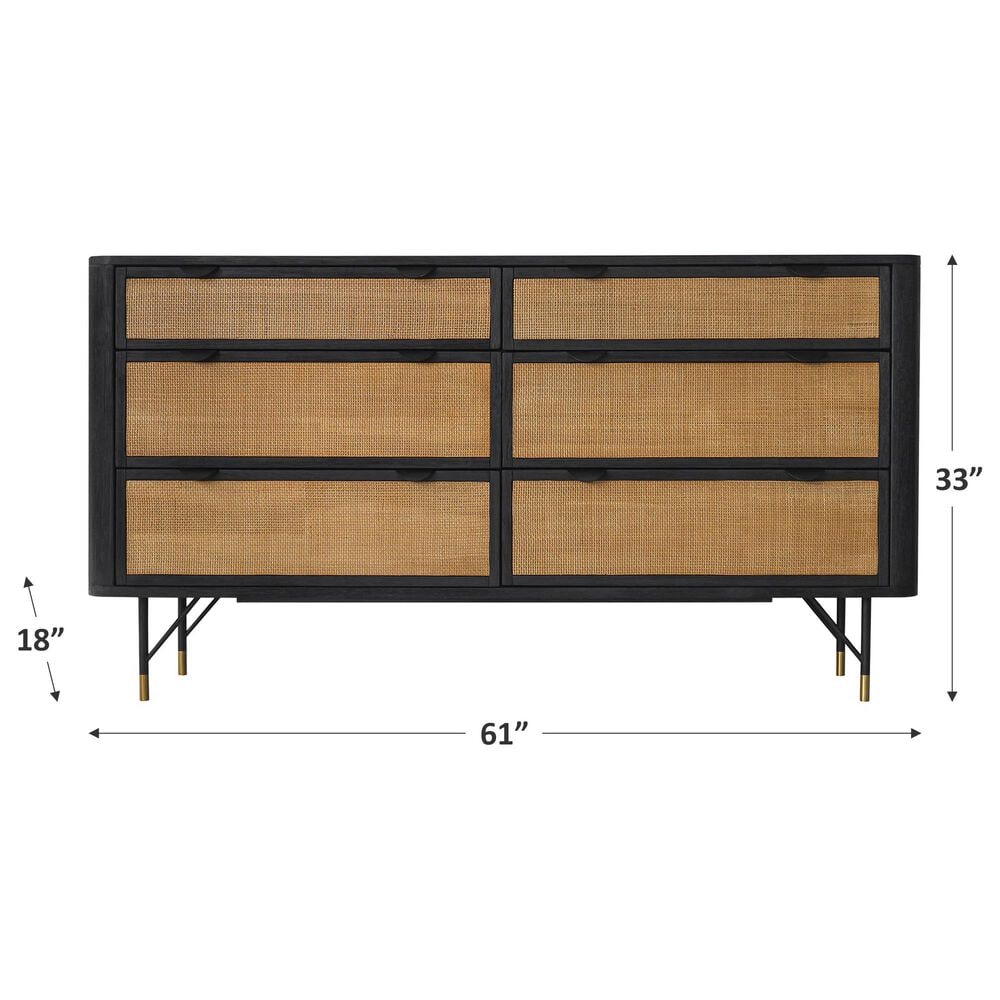 Blue River Saratoga 6 Drawer Dresser in Black Acacia with Rattan, , large