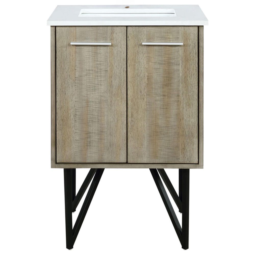 Lexora Home Lancy 24&quot; Single Bathroom Vanity in Rustic Acacia with 2 cm White Cultured Marble Top and Rectangular Sink, , large