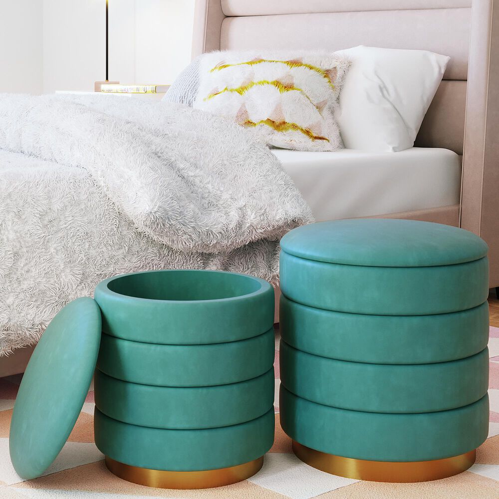 Tov Furniture Saturn Storage Ottoman in Teal (Set of 2), , large