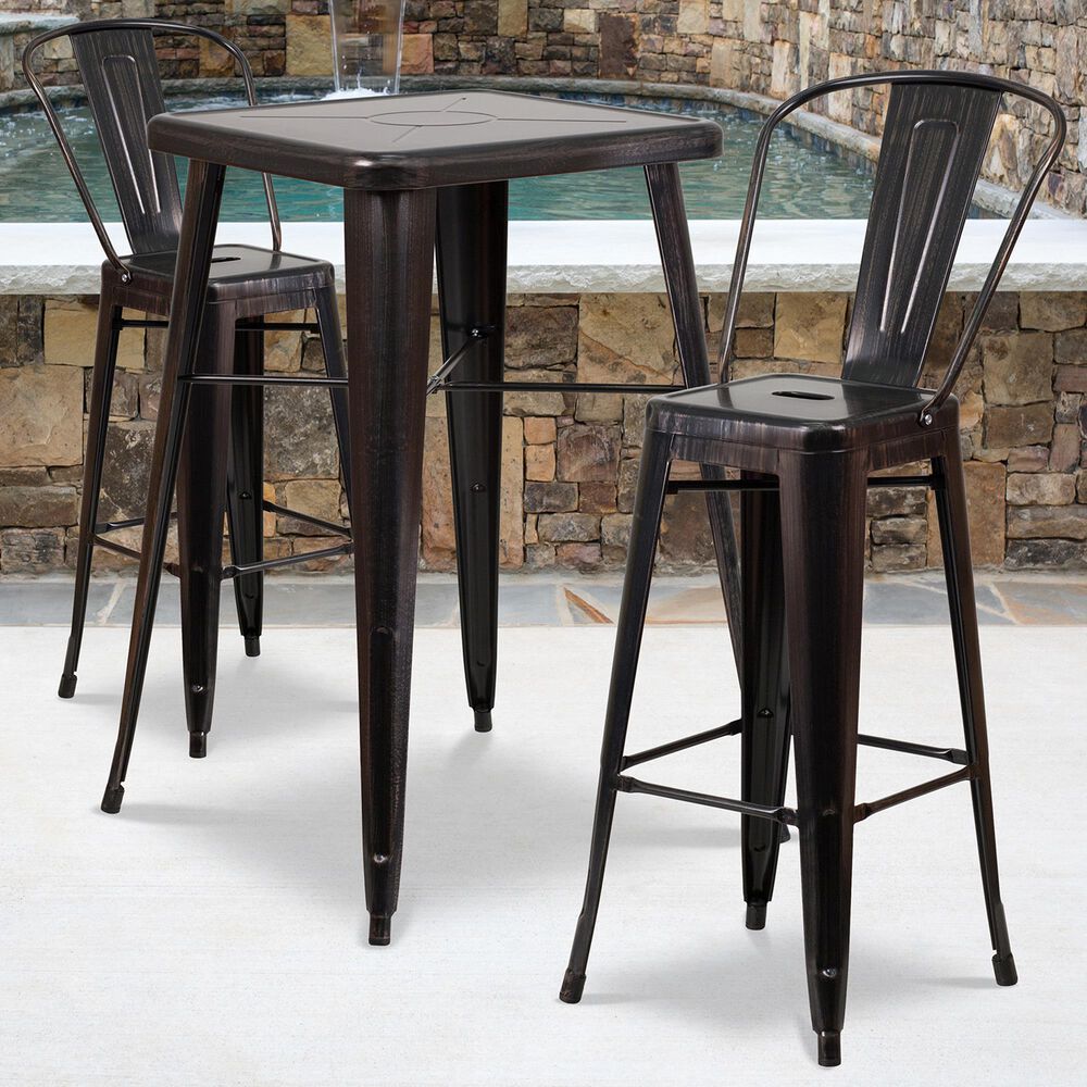 Flash Furniture 3-Piece Metal Square Bar Table Set in Antique Gold, , large