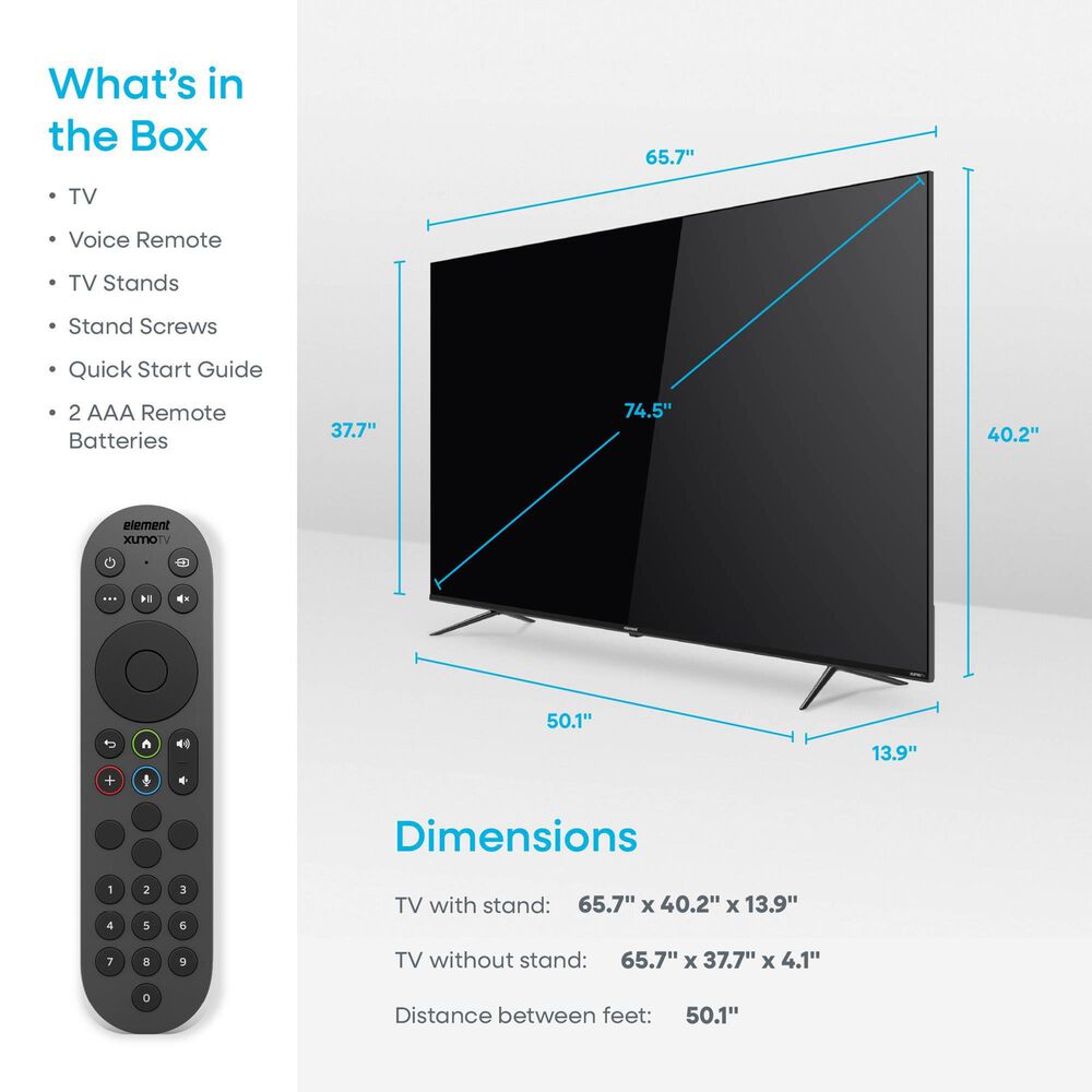 Element 75" Class QLED 4K UHD - Smart Xumo TV with 2.1 Channel Soundbar System in Black, , large