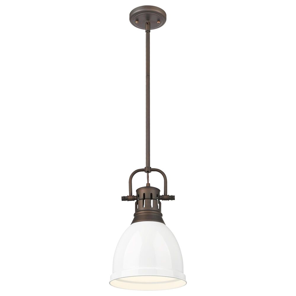 Golden Lighting Duncan 1-Light Small Pendant with Rod and White Shade in Rubbed Bronze, , large