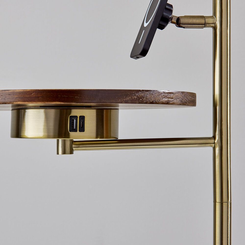 Adesso Wyatt Floor Lamp with Shelf and Wireless Charging in Antique Brass, , large