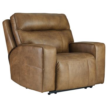 Signature Design by Ashley Game Plan Oversized Leather Power Recliner with Power Headrest in Caramel, , large