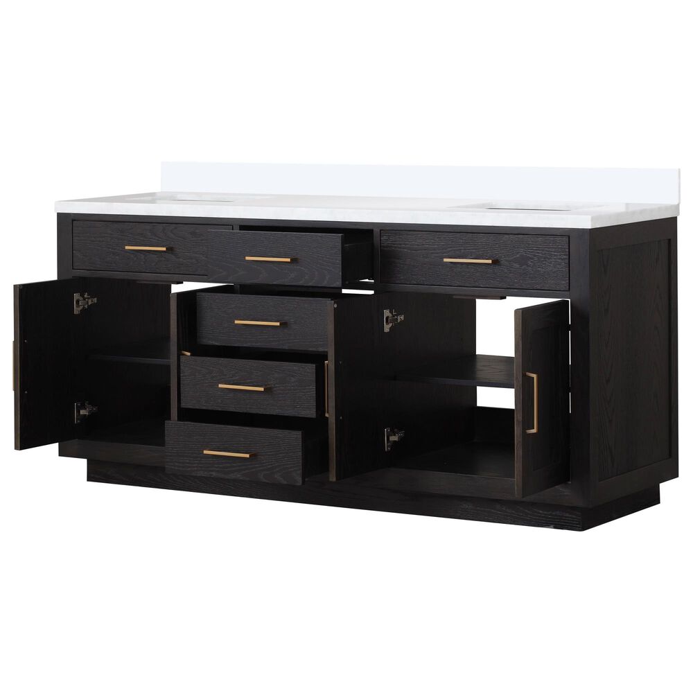 Lexora Home Abbey 72&quot; Double Bathroom Vanity in Black Oak with 2 cm White Quartz Top and Rectangular Sinks, , large