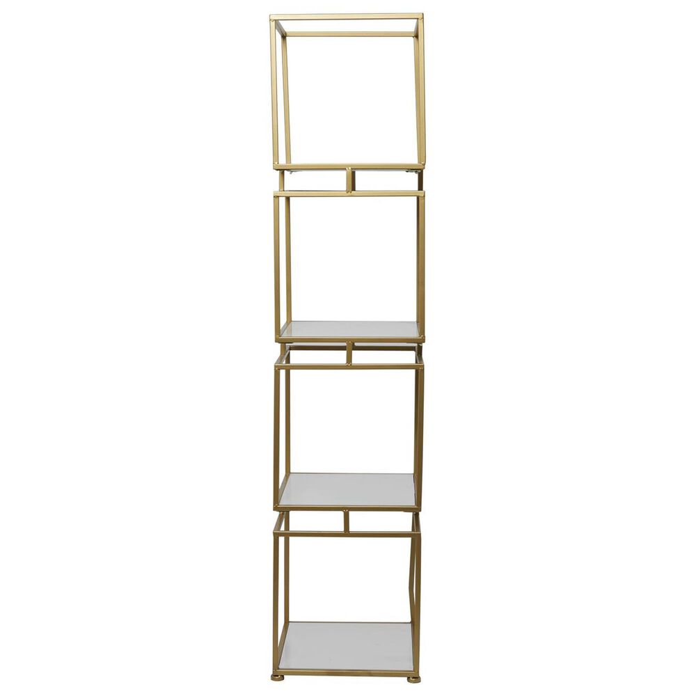 Maple and Jade 4-Shelf Cube Storage Shelving Unit in Satin Gold and White Marble, , large