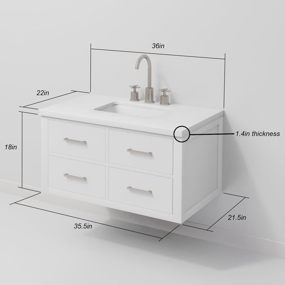 Lexora Home Castor 36" Single Bathroom Vanity in White with 2 cm White Quartz Top and Rectangular Sink, , large