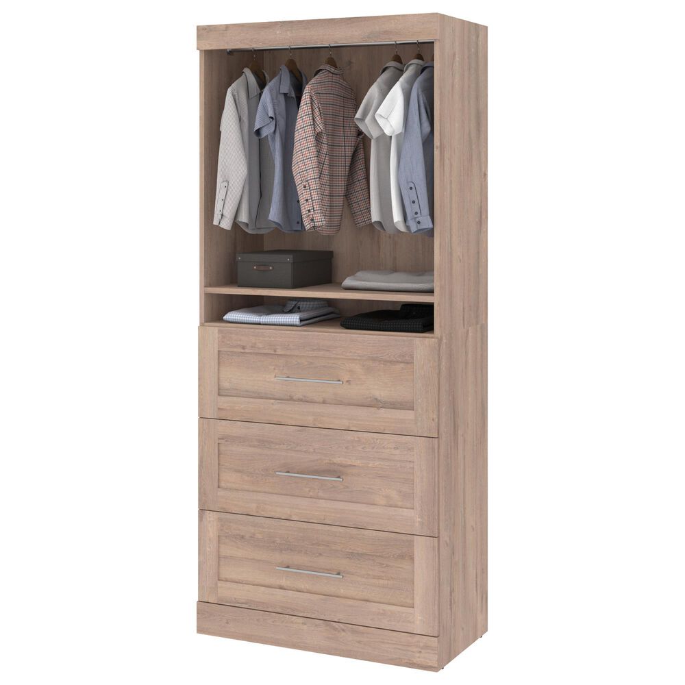 Bestar Pur 36&quot; Storage Unit with 3-Drawer in Rustic Brown, , large