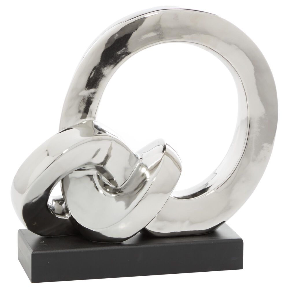 Maple and Jade 12" Abstract Twisted Circular Interlocking Chain Sculpture in Silver and Black, , large