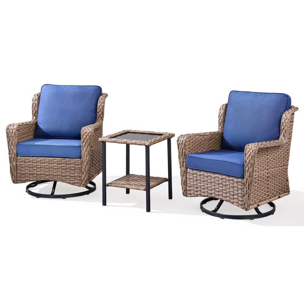 Sunwell Garden 3-Piece Patio Swivel Glider Set with 21.7" Side Table in Navy, , large