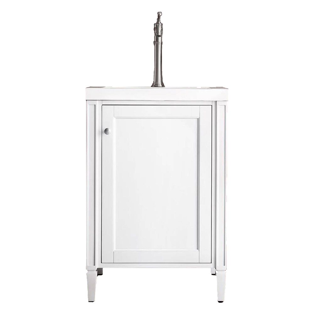 James Martin Brittania 24&quot; Single Bathroom Vanity in Glossy White with White Glossy Resin Top, , large