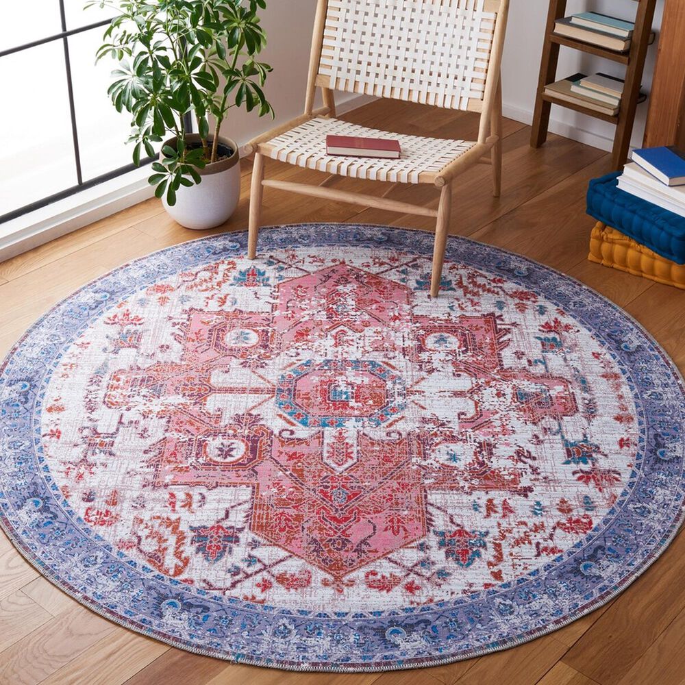 Safavieh Serapi  6&#39;7&quot; Round Rust and Blue Area Rug, , large