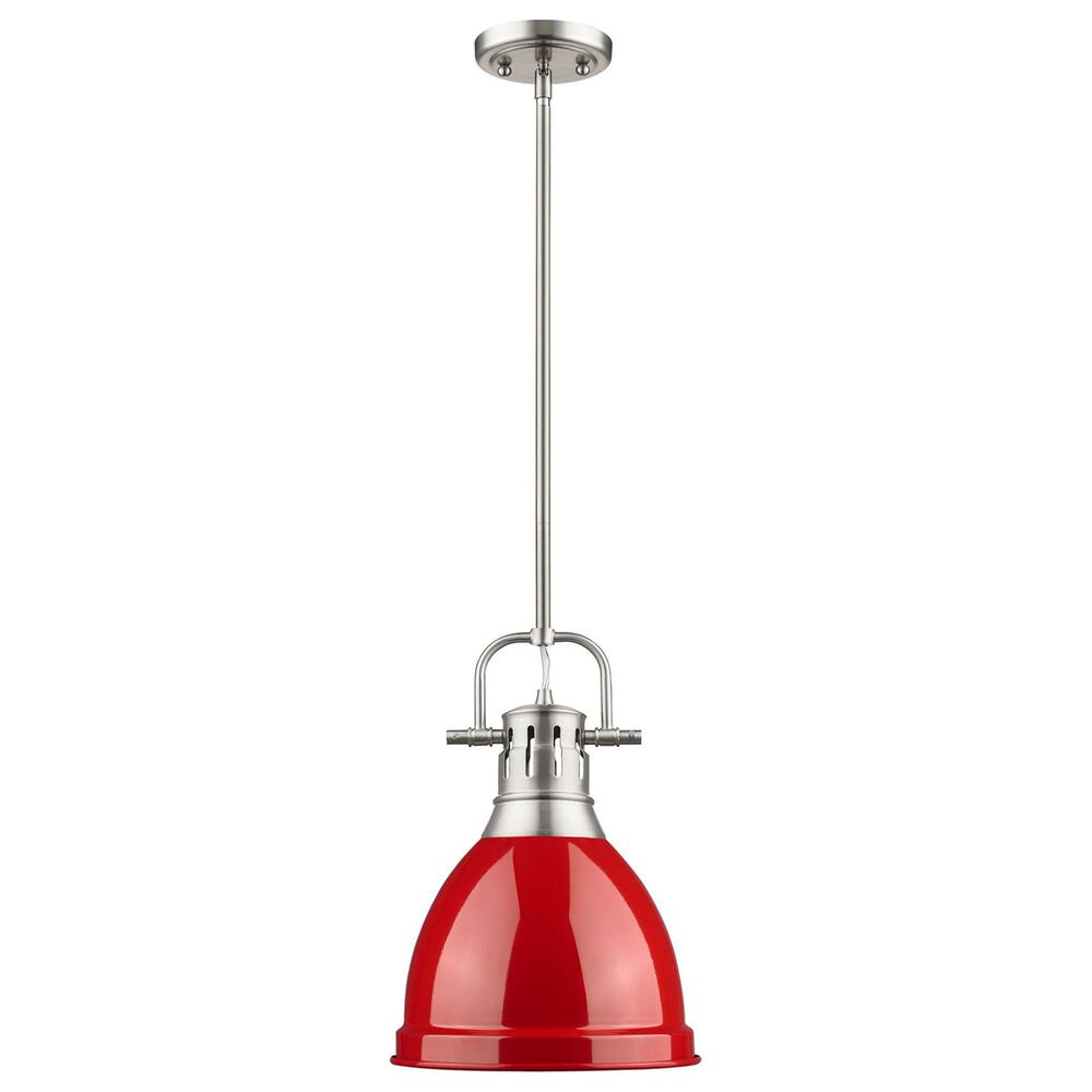 Golden Lighting Duncan 1-Light Small Pendant with Rod and Red Shade in Pewter, , large