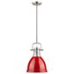 Golden Lighting Duncan 1-Light Small Pendant with Rod and Red Shade in Pewter, , large