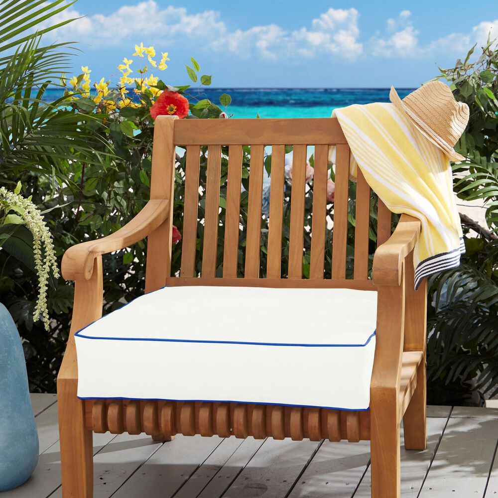 Sorra Home Sunbrella 22.5" Deep Seating Cushion in Canvas Natural with Blue Accents, , large