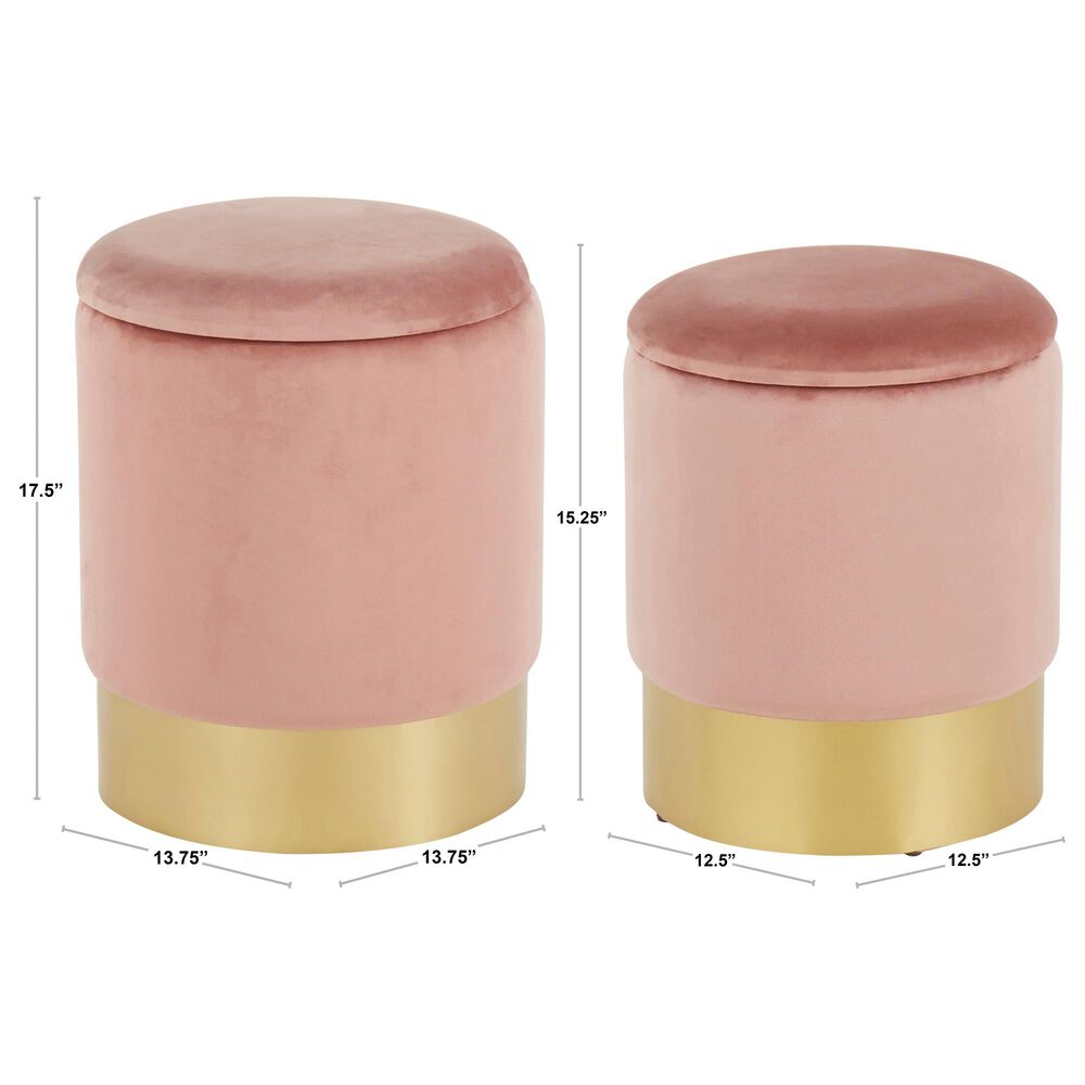 Lumisource Marla 2-Piece Nesting Ottoman Set in Pink Velvet and Gold, , large