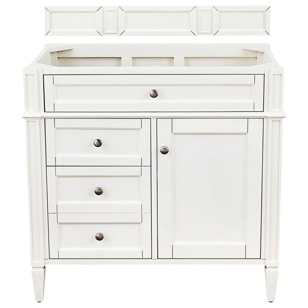 James Martin Brittany 36&quot; Single Bathroom Vanity in Bright White with 3 cm White Zeus Quartz Top and Rectangular Sink, , large