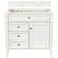 James Martin Brittany 36" Single Bathroom Vanity in Bright White with 3 cm White Zeus Quartz Top and Rectangular Sink, , large
