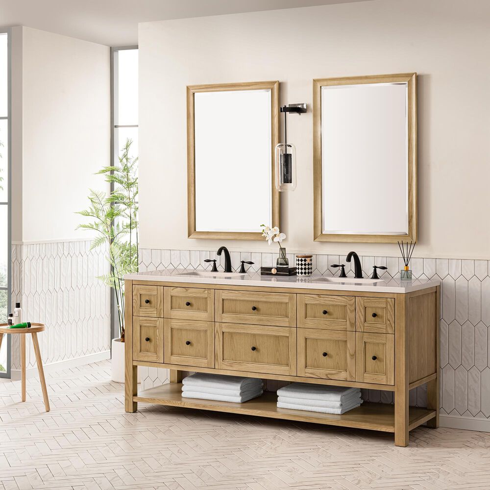 James Martin Vanities Breckenridge 72&quot; Double Bathroom Vanity in Light Natural Oak with 3 cm Eternal Marfil Quartz Top and Rectangular Sinks, , large