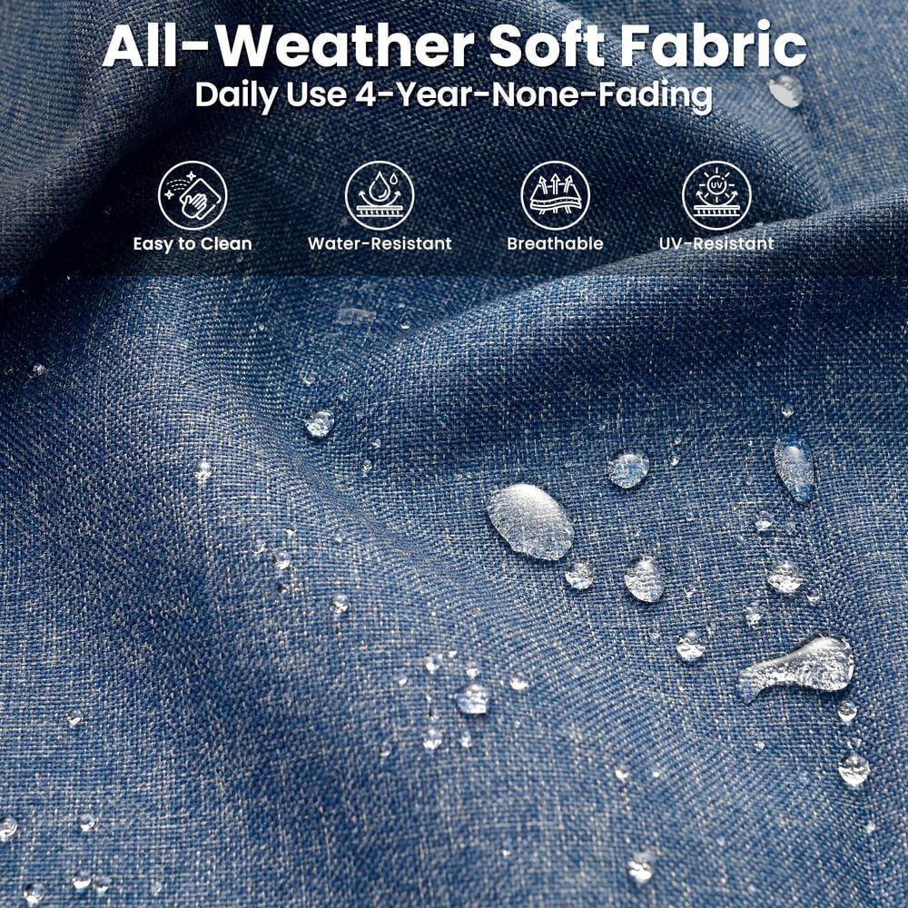 HOMLUX 7-Piece Patio Set with 42 Inch Fire Pit Table, Outdoor Wicker Sofa and Swivel Rocking Chairs, Grey Rattan in Denim Blue, , large