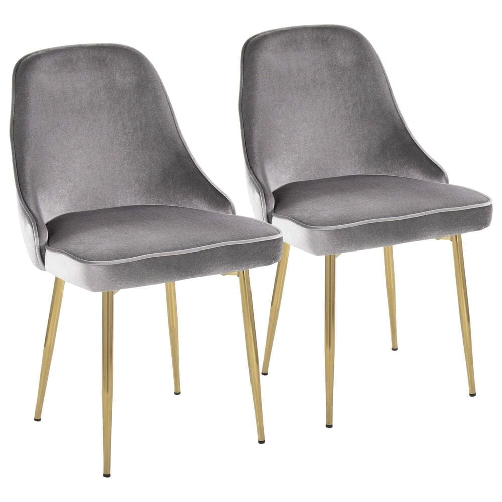 LumiSource Marcel Side Chair with Silver Velvet Cushion in Gold (Set of 2), , large