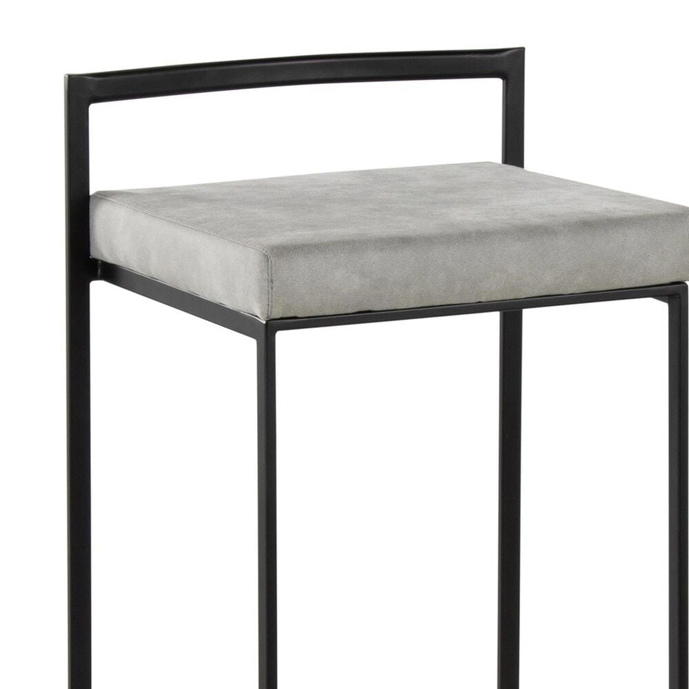 LumiSource Fuji 34" Stacker Bar Stool with Light Grey Cowboy Upholstery in Black (Set of 2), , large