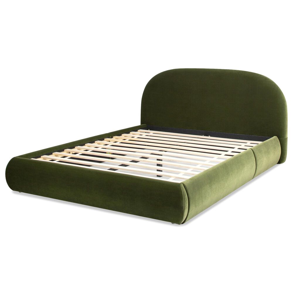 Jennifer Taylor Home Archie Puffy Grounded Queen Upholstered Platform Bed in Olive Green, , large