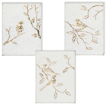 The Gerson Company 16.14" x 12.2" Birds Metal Wall Art in Gold and White (Set of 3), , large