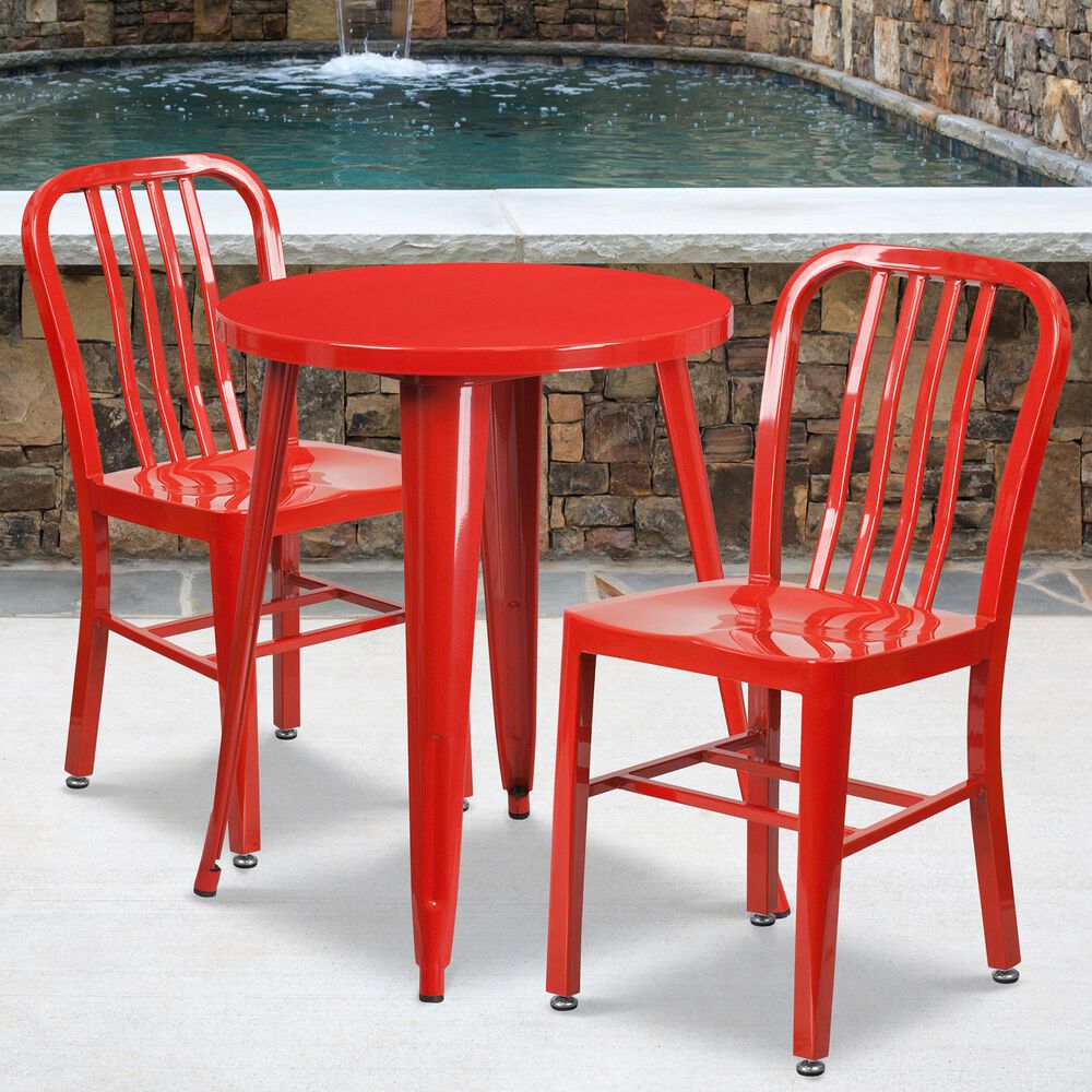 Flash Furniture 3-Piece Metal Round Table Set in Red, , large