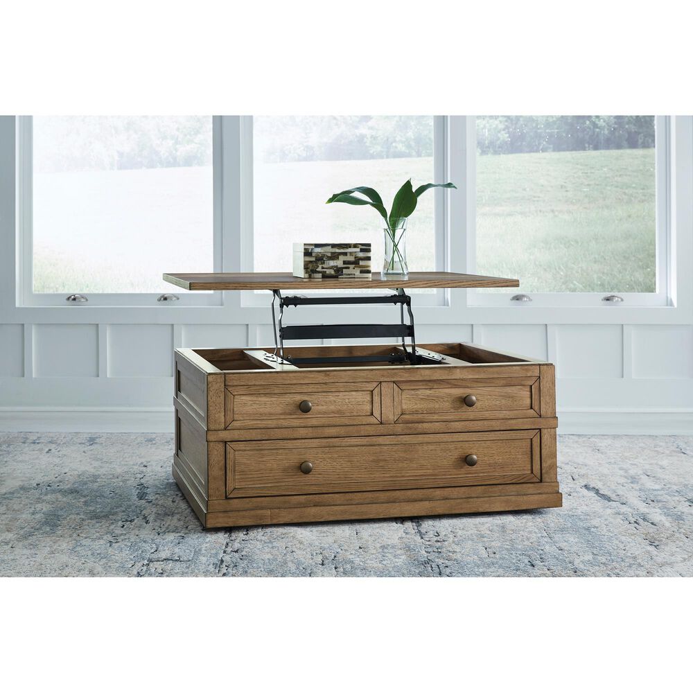 Ashley Sharlance Lift Top Cocktail Table in Light Brown, , large