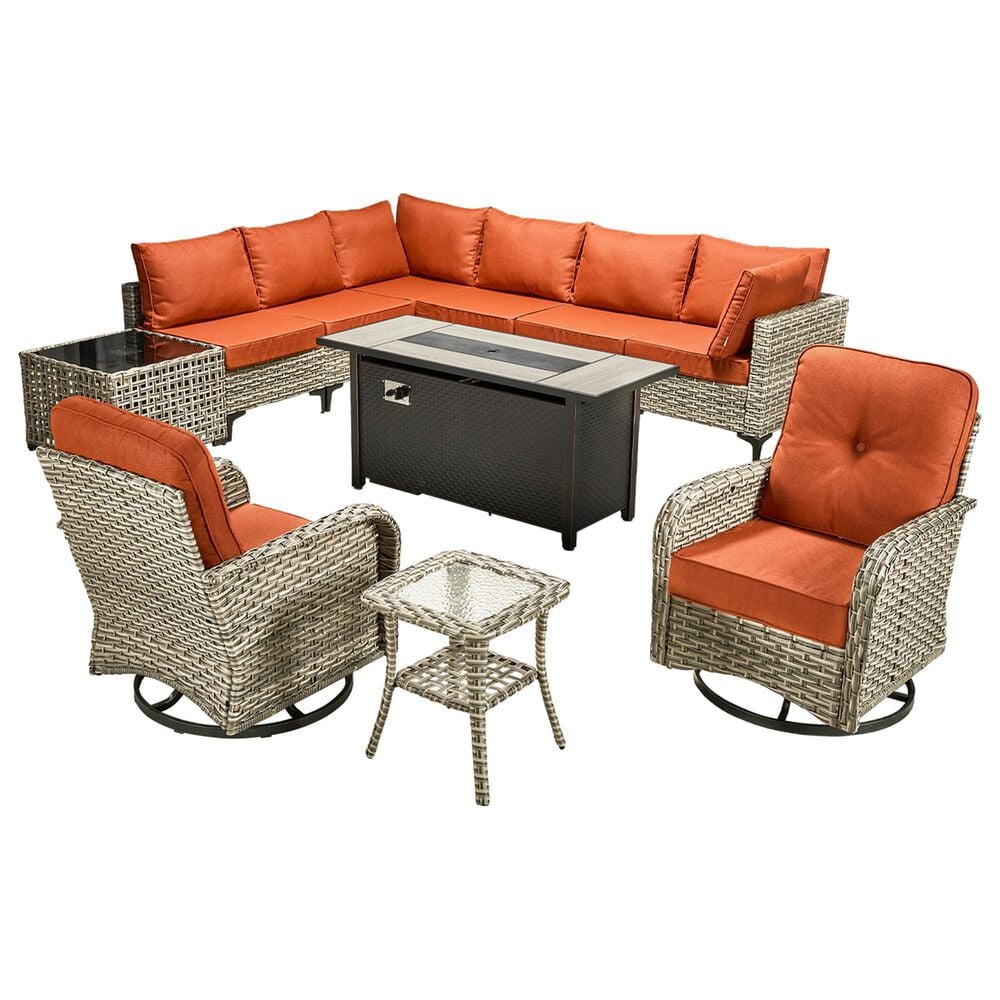 HOMLUX 11-Piece Outdoor Modular Sofa Conversation Set in Coarse-grained Orange, , large