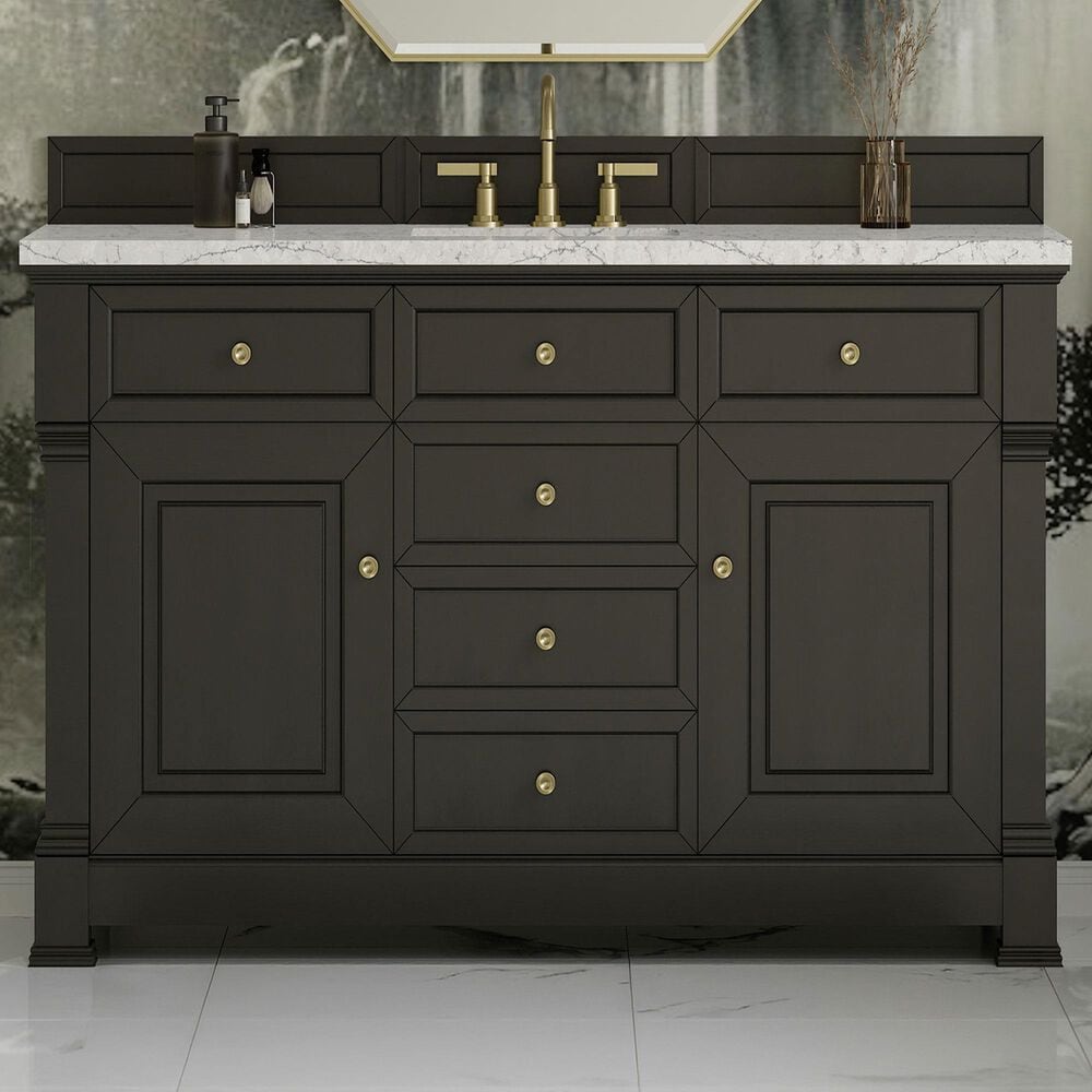 James Martin Vanities Brookfield 60" Single Bathroom Vanity in Black Onyx with 3 cm Eternal Jasmine Pearl Quartz Top, Rectangle Sink and FreePower Wireless Charger, , large