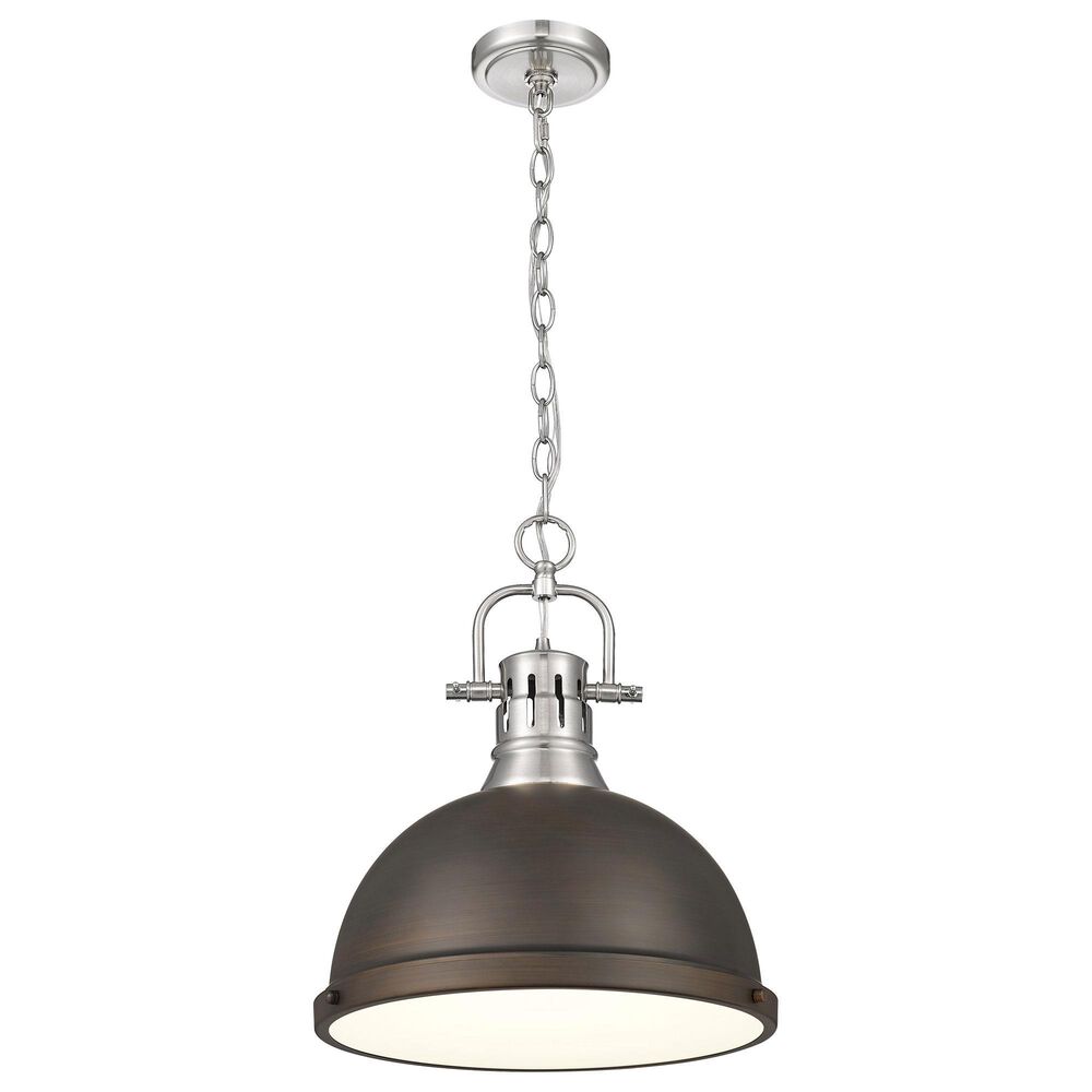 Golden Lighting Duncan 1-Light Pendant with Chain and Rubbed Bronze Shade in Pewter, , large