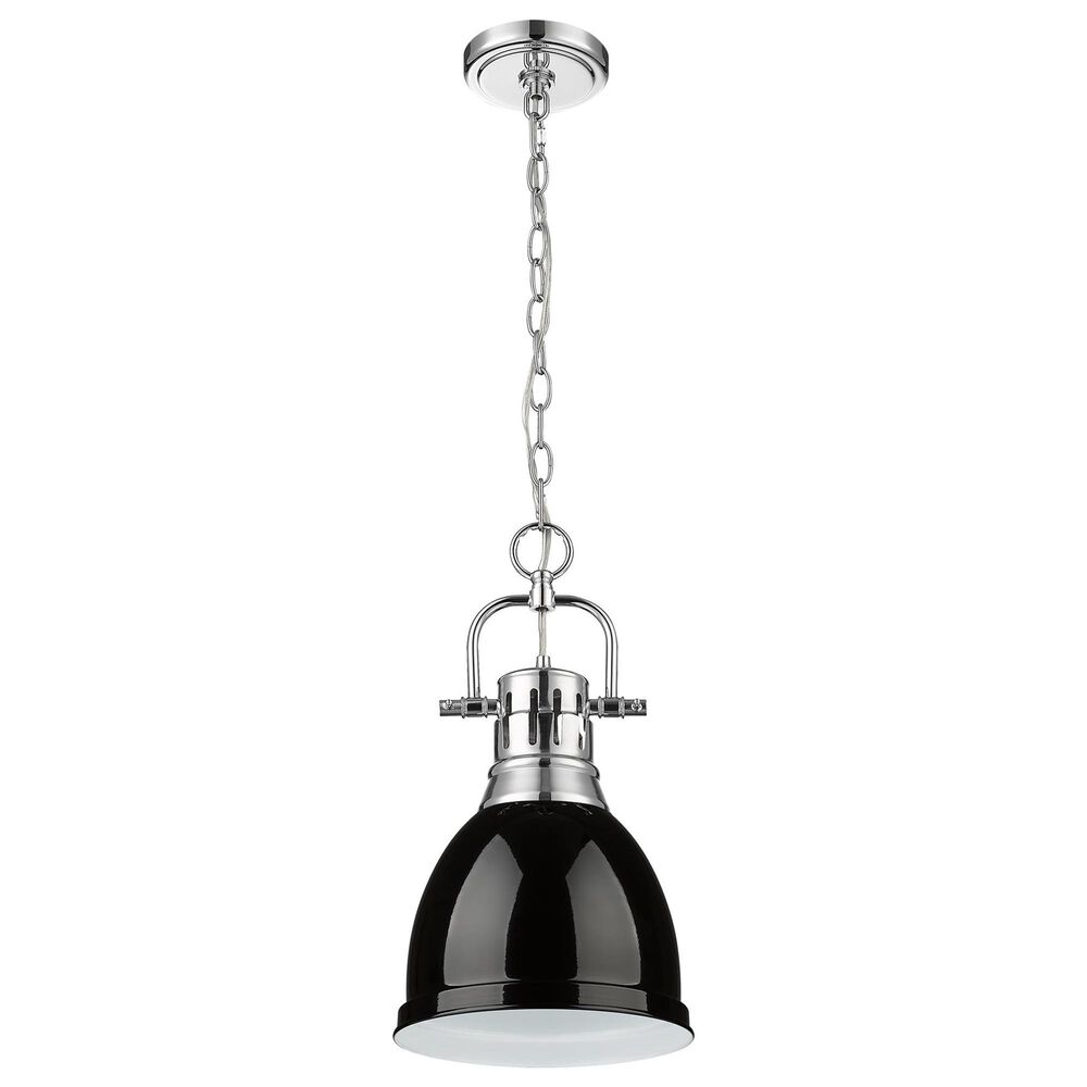 Golden Lighting Duncan 1-Light Small Pendant with Chain and Black Shade in Chrome, , large
