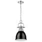 Golden Lighting Duncan 1-Light Small Pendant with Chain and Black Shade in Chrome, , large